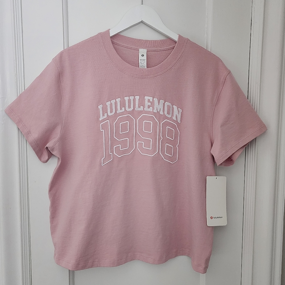 NWT Lululemon Relaxed-Fit Cotton Jersey T-Shirt Size 14 Graphic Pink Haze